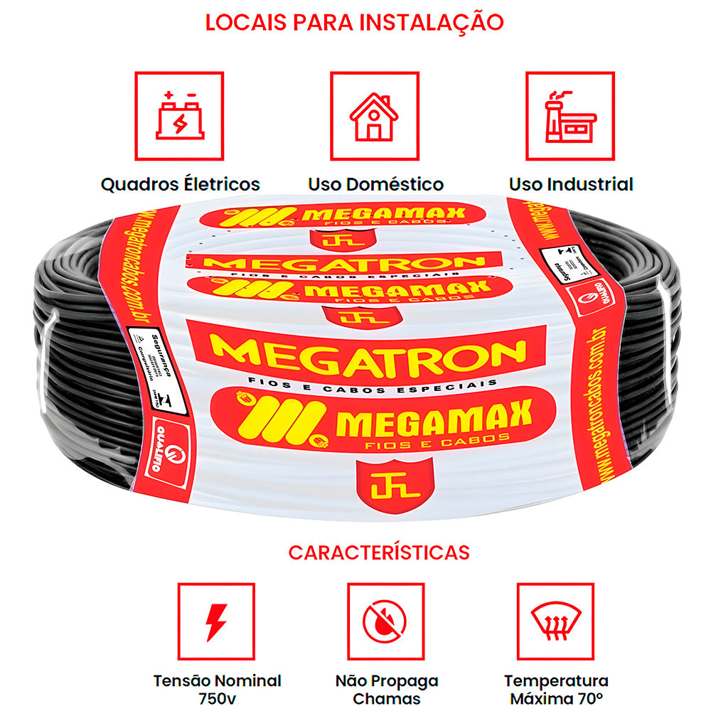 Metro Cabo de Energia Flexível 2,50mm, 750V, Megatron - Preto